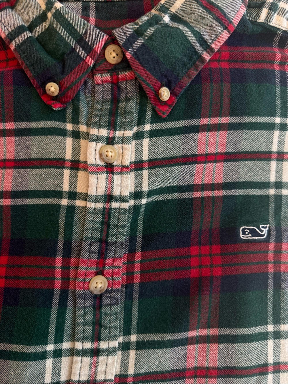 Vineyard Vines Green, Red & White Plaid Button-Down Shirt